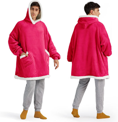 Bedsure Wearable Blanket Sherpa Hoodie Gifts, Sweatshirt, Grey, Standard