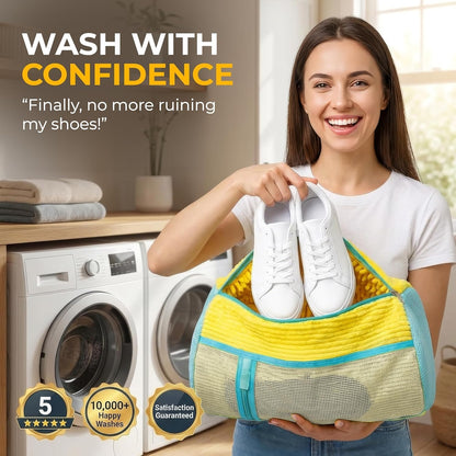 Shoe Washing Machine Bag (2 Pack) – 360° Thick Protection, Highly Durable Mesh Sneaker Washer w/Zipper Lock & Side Pockets – Deep Cleaning Sneaker Laundry Bag for Spotless Shoes
