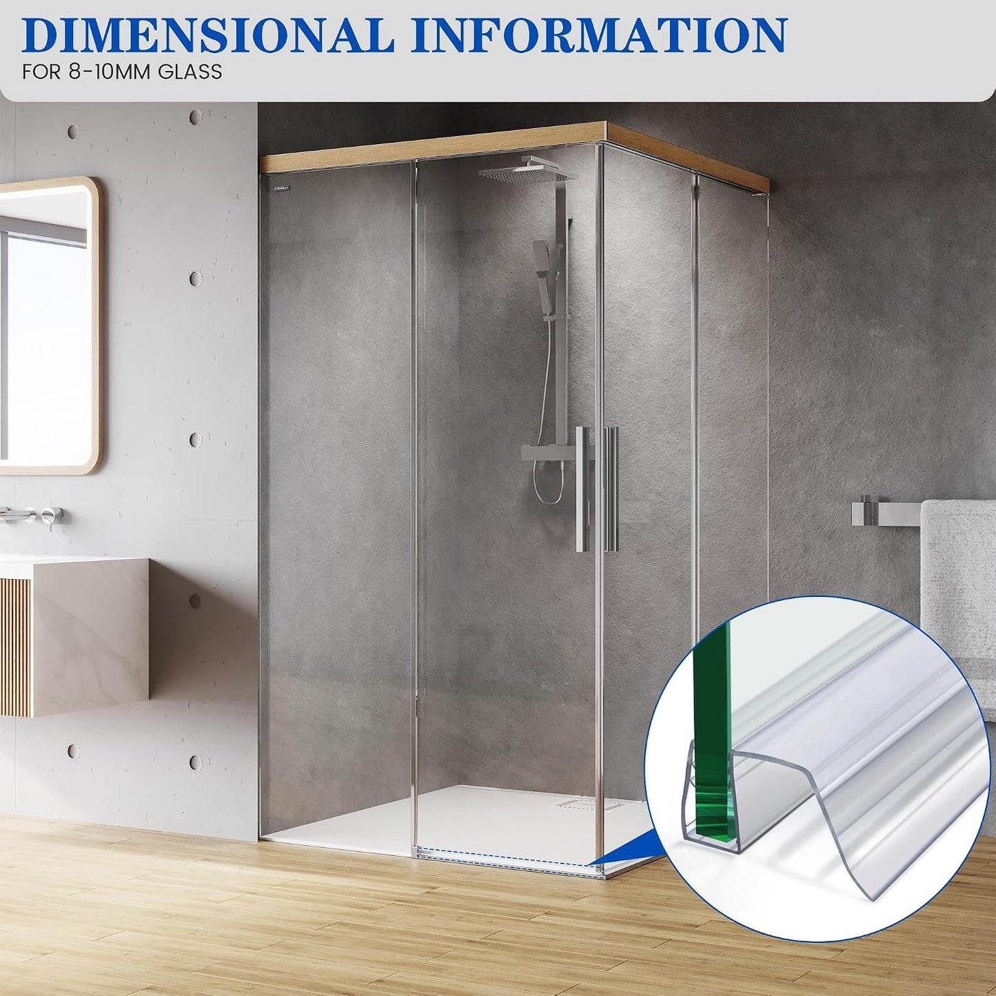Bathroom Shower Glass Door Bottom Seal Strips, Length 36 Inch 2PCS Transparent PVC Door Bottom Seall Strips for 3/8" (10MM) Thick Framless Glass Panel