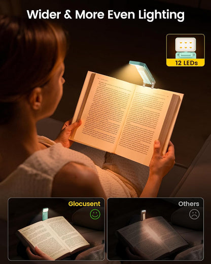 Glocusent Book Light for Night Reading, 12 LED Rechargeable Lamp