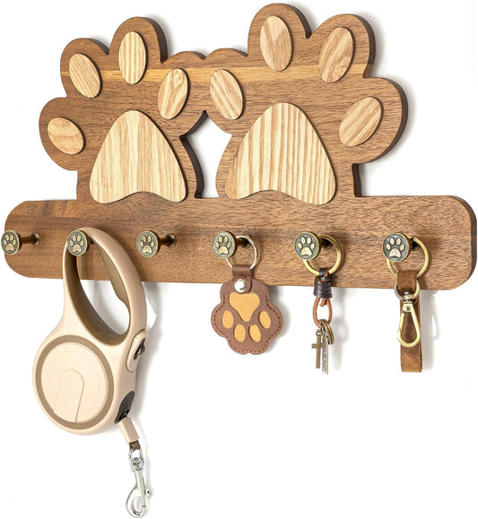 MTERSN Decorative Dog Leash for Wall with 6 Key Hooks for Entryway, Brown | Unique 3D Pet Claw Hooks, Leash Holder for Wall, Coat Rack for Hats & Wallets, Dog Accessories Organizer for Wall Decor