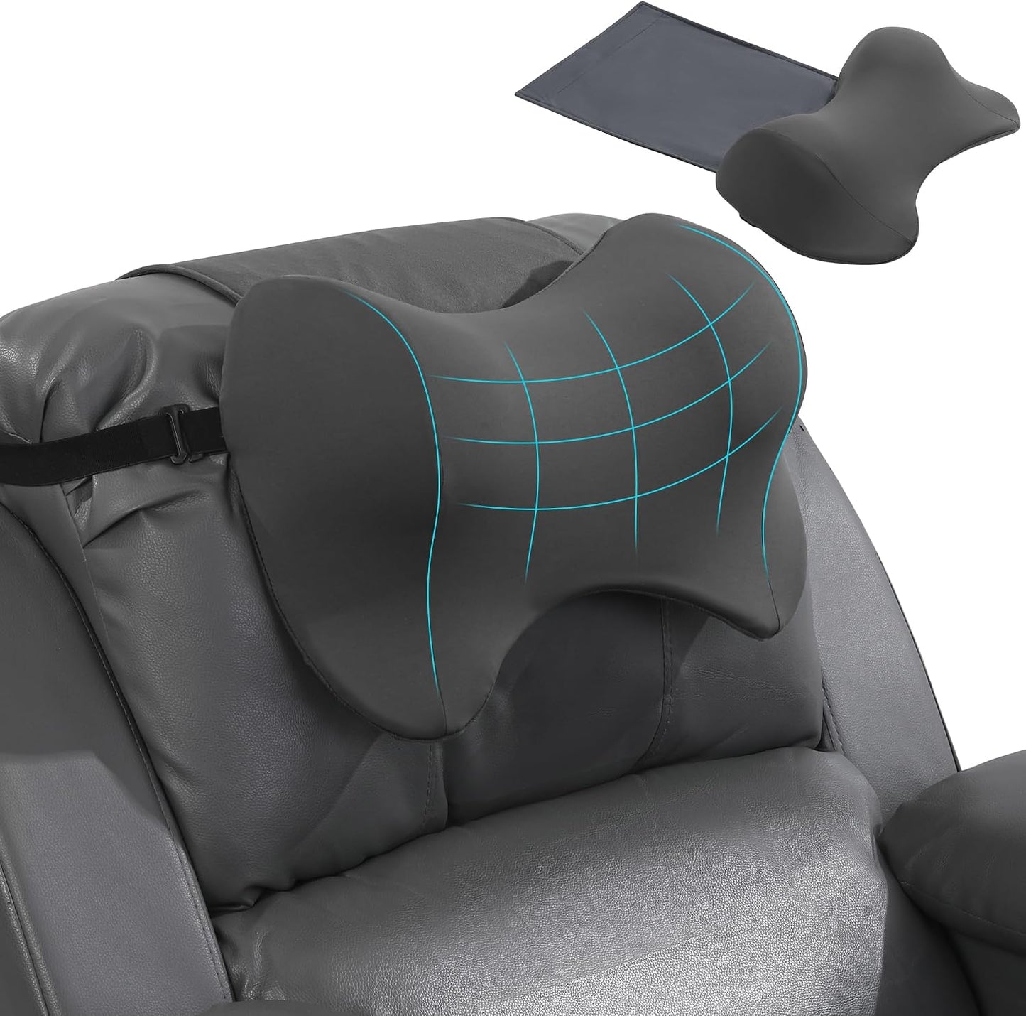 Neck Pillows for Recliner, Memory Foam Headrest Pillow with Non-Slip Backing and Elastic Straps, Recliner Neck Pillow for Pain Relief and Side Sleeping (Brown)