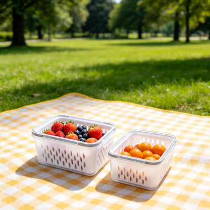 6 Packs Large Fruit Containers, Fridge Organizer Bins | Plastic Airtight Food Storage Containers with Removable Colander for Berries, Fruits, Vegetables, Salad