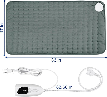 Electric Heating pad with 6 Heat Settings, Auto Shut Off, Dry Electric Heating for Back Neck Knee Arms Legs Shoulder Heat Pads for Christmas Birthday Father Mother's Day (24"X12", Gray Green)