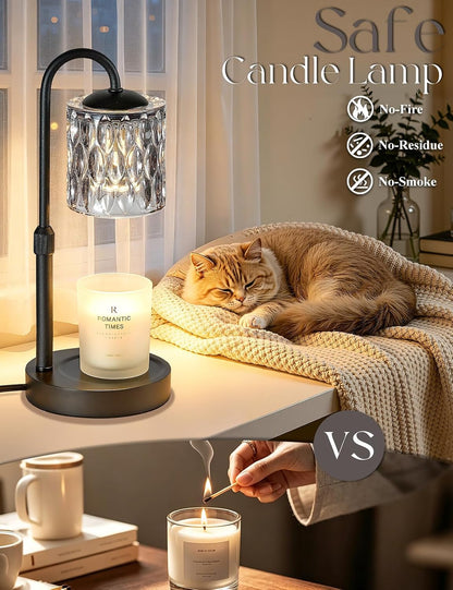 Briever Dimmable Candle Warmer Lamp with Timer, Height Adjustable Electric Candle Wax Warmer, Christmas Birthday Gifts for Women Mom, House Warming Gifts New Home Room Decor, Black Solid Wood Base