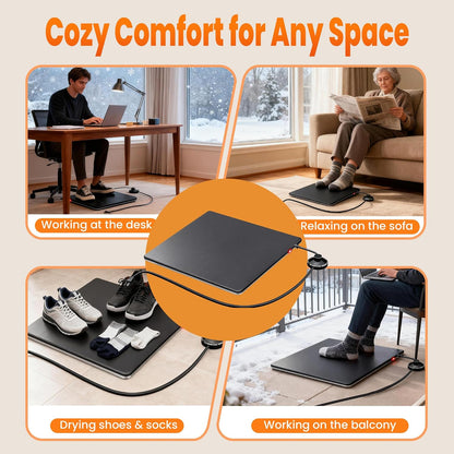 Under Desk Heated Foot Warmer Mat, Desk Heating Pad for Office/Home, Dual-Side Warmth, Foot Pedal On/Off, 70W Energy-Saving, Splashproof Office Heating Pad
