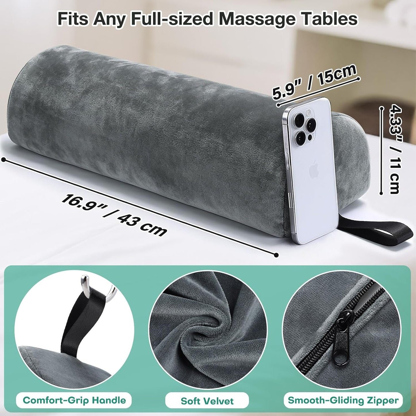 Noverlife Half Moon Bolster Pillow for Leg, 21 x 6 x 3 in PU Leather Semi Roll Massage Bolster Knee Support Pillow Pad, Water & Oil Proof D Shaped Cushion for Yoga Therapy Spa Sleep Physical Relief