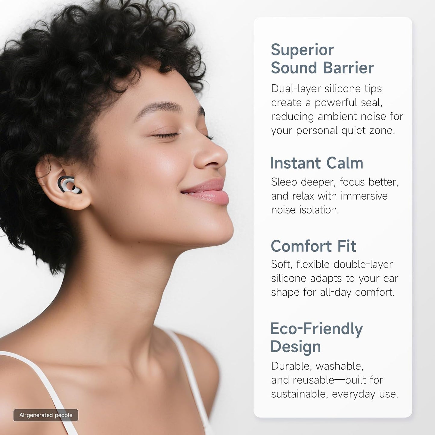 Ear Plugs for Sleeping, Reusable Silicone, 28dB Noise Reduction | Noise Cancelling, High Fidelity with Mute Layer for Travel and Focus, Black-White