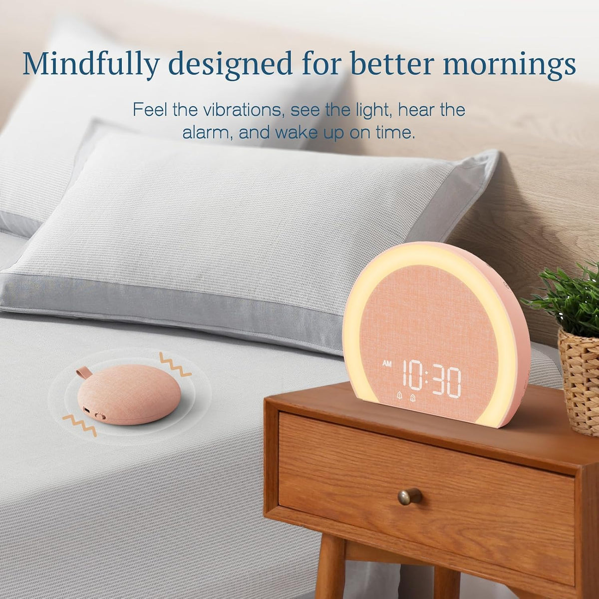 ANJANK Extra Loud Alarm Clock with Wireless Bed Shaker, Vibrating Dual Alarm with Light Wake Up for Heavy Sleepers & Hearing Impaired, 9-Color Night Light, 8 Sounds, 0-100% Dimmer, USB Charger