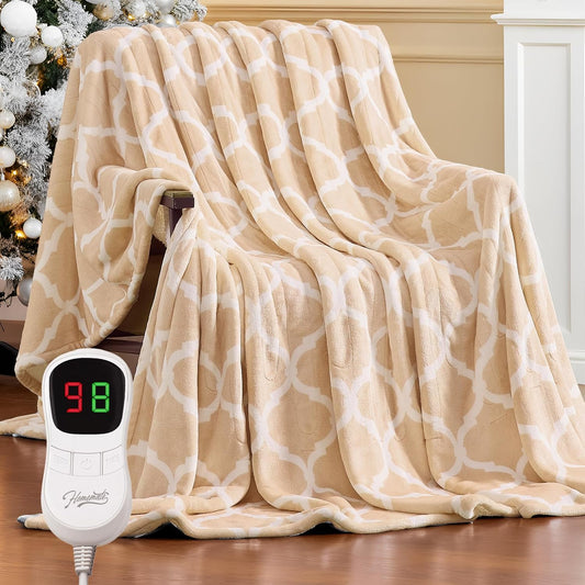 Homemate Heated Blanket Electric Throw - 50“x60“ Heating Blanket with 10 Fast Heat Levels 8 Hours Auto Off Soft Cozy Flannel Over-Heated Protection ETL Certification Keep Warming in Home | Throw with 10 Fast Heat Levels 8 Hours Auto Off Over-Heated