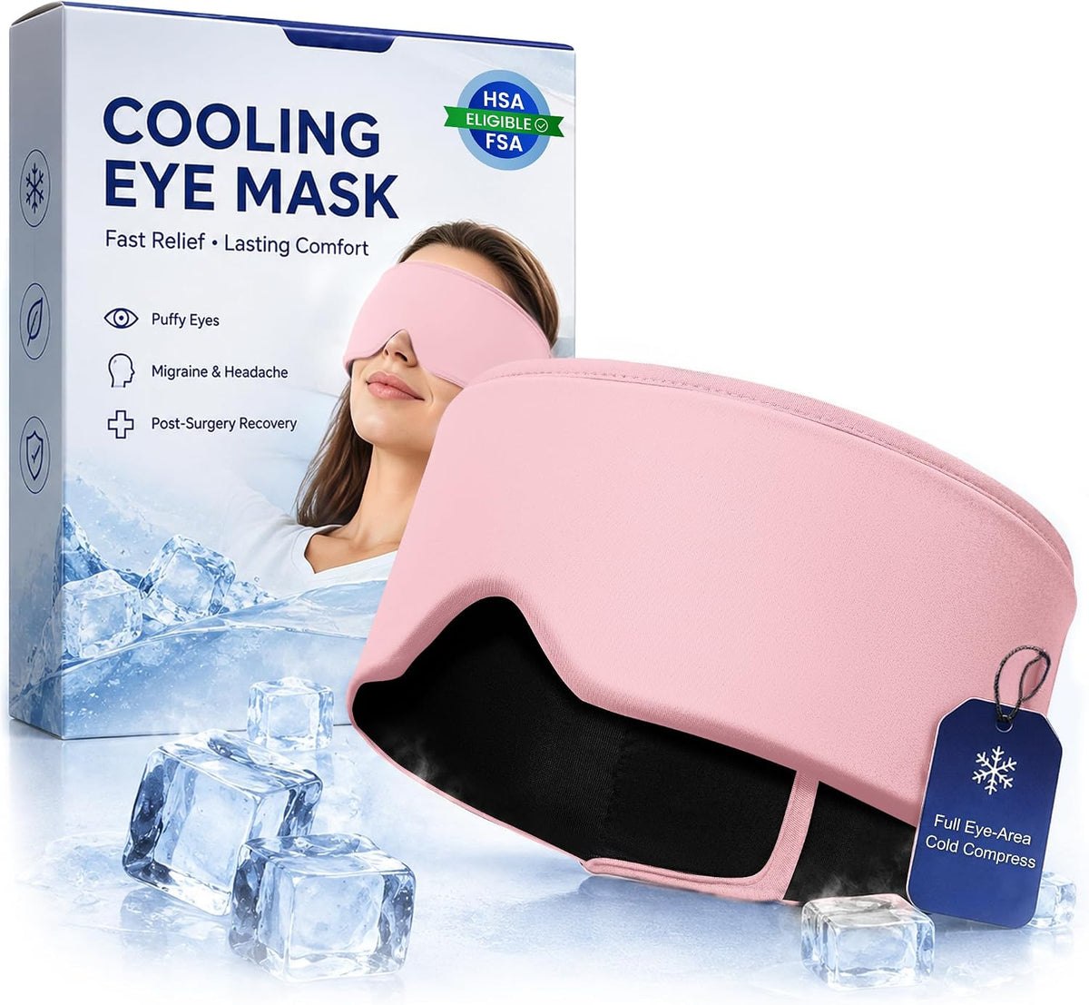 Cooling Gel Eye Mask for Puffy Eyes, Migraine & Headache Relief, Full Eye-Area Cold Compress for Eyes & Temples, FSA Eligible HSA Reusable Eye Ice Pack for Swelling & Post-Surgery Recovery
