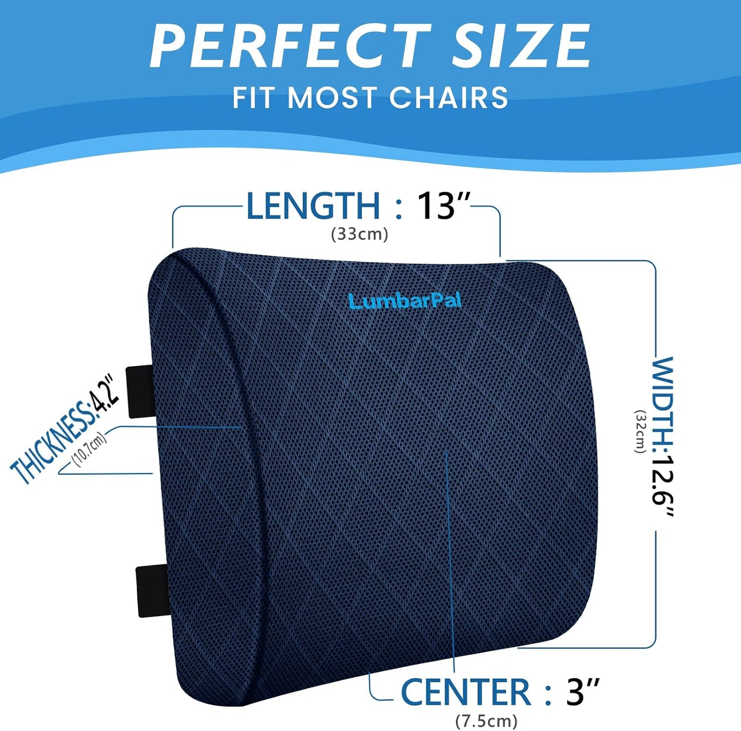 Lumbar Support Pillow for Office Chair, Back Support, Memory Foam, Grey | Improve Sitting Posture & Back Pain Relief. Lumbar Pillow Fits Office, Gaming & Car Chairs with Adjustable Dual Straps