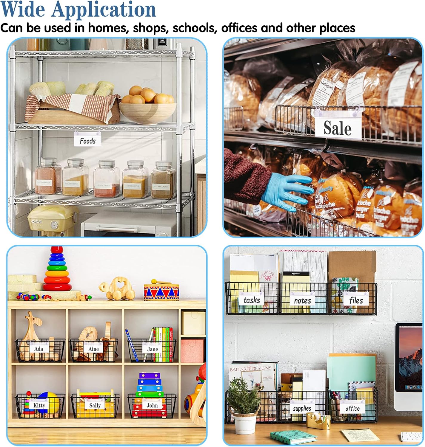 ELEMGULY Basket Label Holders, 40PCS Plastic Basket Label Clips with Easy Button Lock Design, Wire Shelf Label Holder Wire Rack Display Holder Price Sign for Home Market (40pcs Label Paper Included)