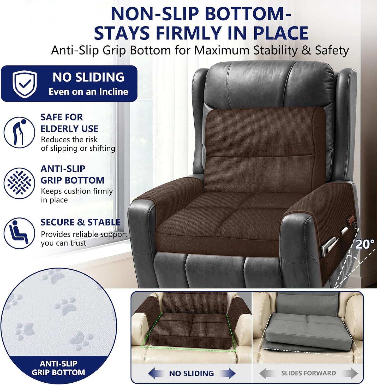 Chair Cushions for Elderly,20x16.5x4.5 Inch Rocking Chair Cushions Indoor,Memory Foam Recliner Cushions for Long Sitting, Sofas & Couches，Outdoor,Office Chair，wheelchair，Meditation and Floor Seating