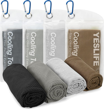 YESLIFE Cooling Towels, 4-Pack 40"x12", Multicolor Set A | Microfiber gym towels, soft breathable neck wrap, cooling towel for yoga running sport camping, Multicolor, 4-pack