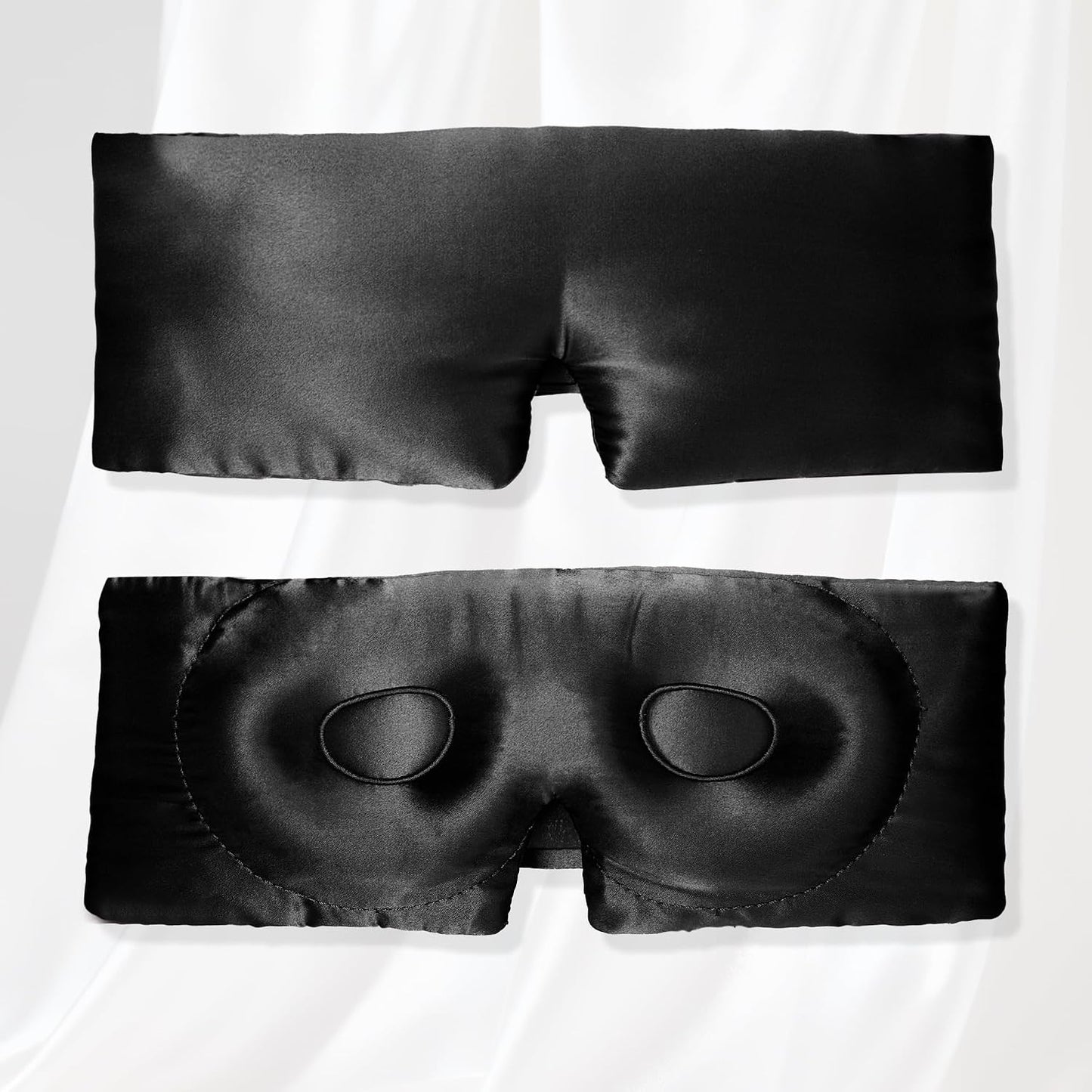 VOCOSTE 3D Pure Silk Sleep Mask with Travel Pouch, Black | No Eye Pressure for Side Sleepers, Extensions Eyelash Protecting, Adjustable for Custom Fit, Pouch for Hygienic Storage