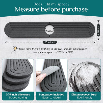 Diatomite Sink Splash Guard - DryingNeat Kitchen Faucet Mat, Instant Dry Water Absorbing Stone Tray for Sink, Durable Protector for Kitchen Bathroom Counter [Light Grey, 17.7" x 3.9"]