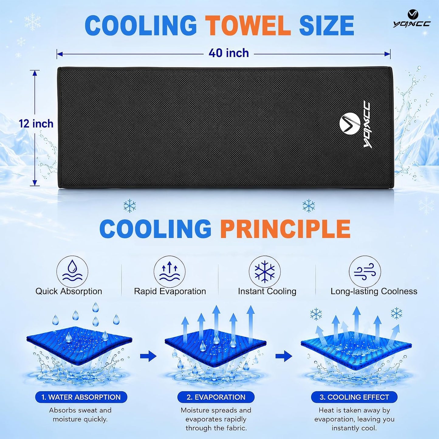 YQXCC 4 Pack Cooling Towels 40"x12", Cold Cool for Neck & Face | Cooling Neck Wraps, Soft Breathable Microfiber Chilly Towels, Ideal for Gym, Yoga, Golf, Running, Camping & Hot Weather