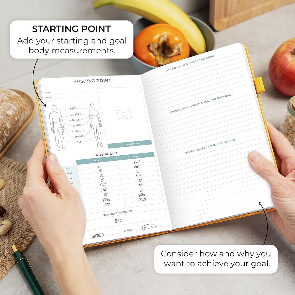 Clever Fox Food Journal for Women & Men, Weight Loss Tracker, Aquamarine