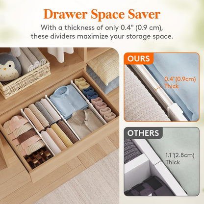 Lifewit 9 Pack 4" High Drawer Dividers, Adjustable Drawer Organizer Clothes | 10.5"-16.5" Expandable White Plastic Separators for Dresser, Kitchen, Cabinet, Nursery, Office, Socks & Underwear Storage