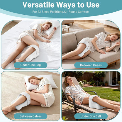 Knee Pillow for Side Sleepers – Memory Foam & Adjustable Strap | Hip & Spine Support, Cooling Cover, Machine Washable, Non-Slip Strap for Pain Relief, Post-Surgery, Travel & Leg Pillow.