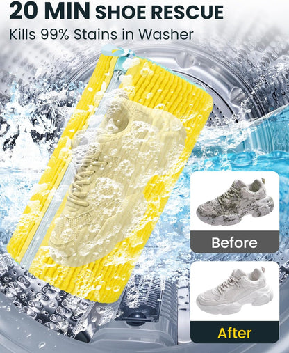 Shoe Washing Machine Bag: 2 Pack Reusable Shoes Cleaning Bags, Light Yellow | Heavy Duty Shoe Laundry Bag for Washer & Dryer, 360° Deep Clean for Sneakers Tennis Shoes, Gifts for Women Men (2pcs)