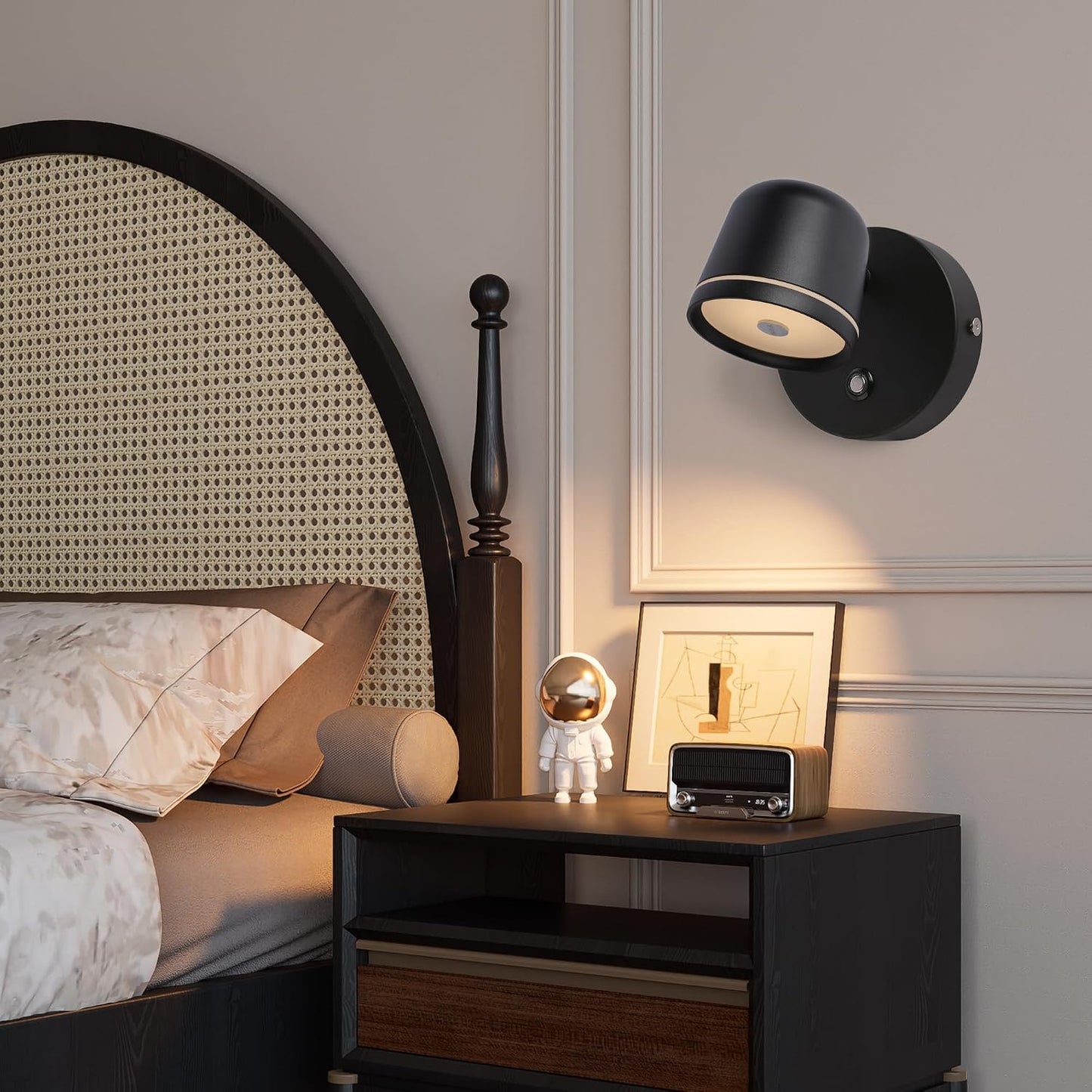 Aisilan LED Plug in Wall Sconce with Touch Dimmable Control Adjustable Wall Mounted Lamp Angle Anti-Glare Matte White Aluminum Bedside Reading Wall Lights for Bedroom Living Room