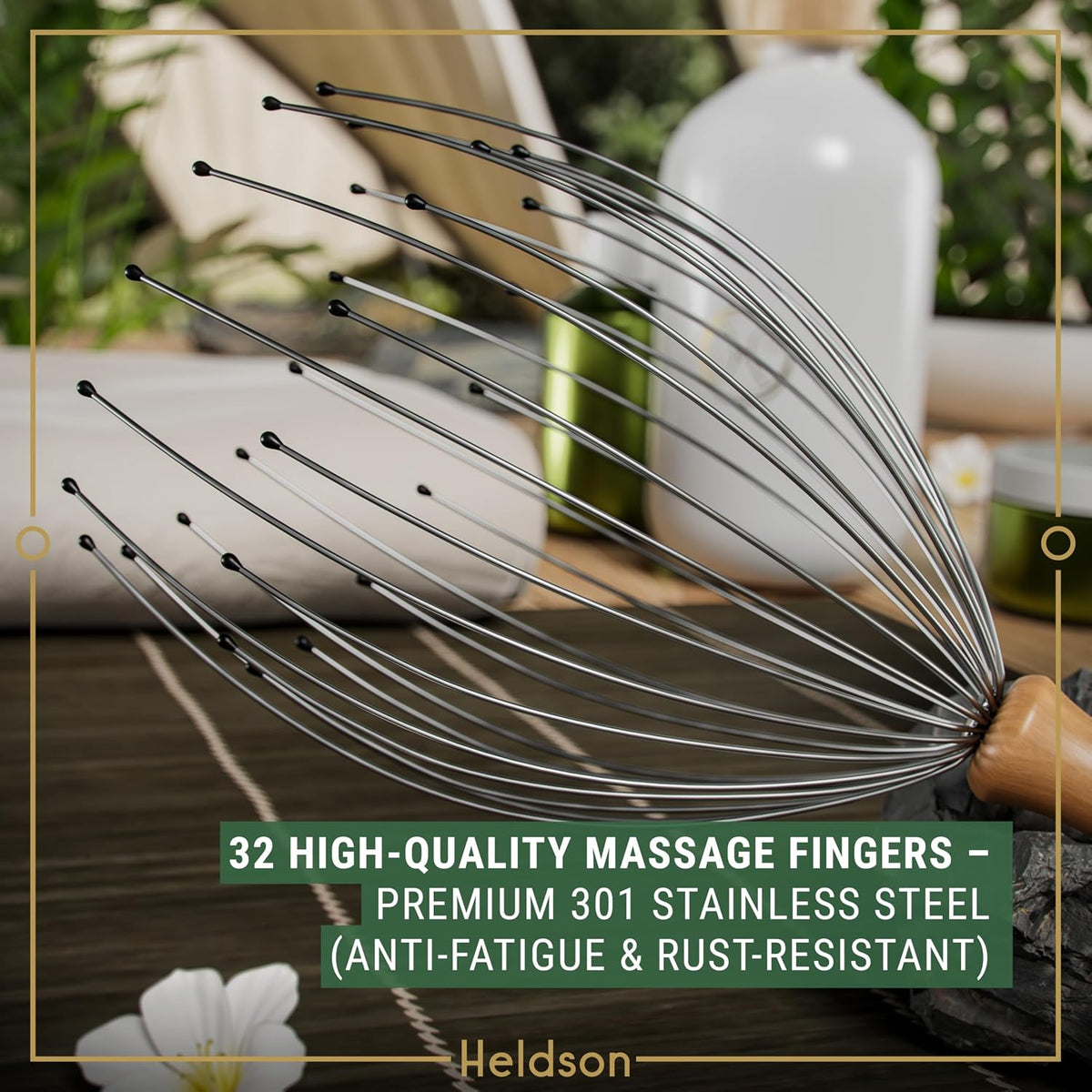 HELDSON Wire Head Massager 32 Fingers – Scalp Head Scratcher Whisk Tool