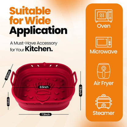 Platinum Silicone Air Fryer Liners Reusable Square-Extra Strong-Easy to Clean Air Fryer basket for Oven Microwave Accessories - BPA Free - Food Safe Pot for 5.8QT to 8 QT - 9 Inch
