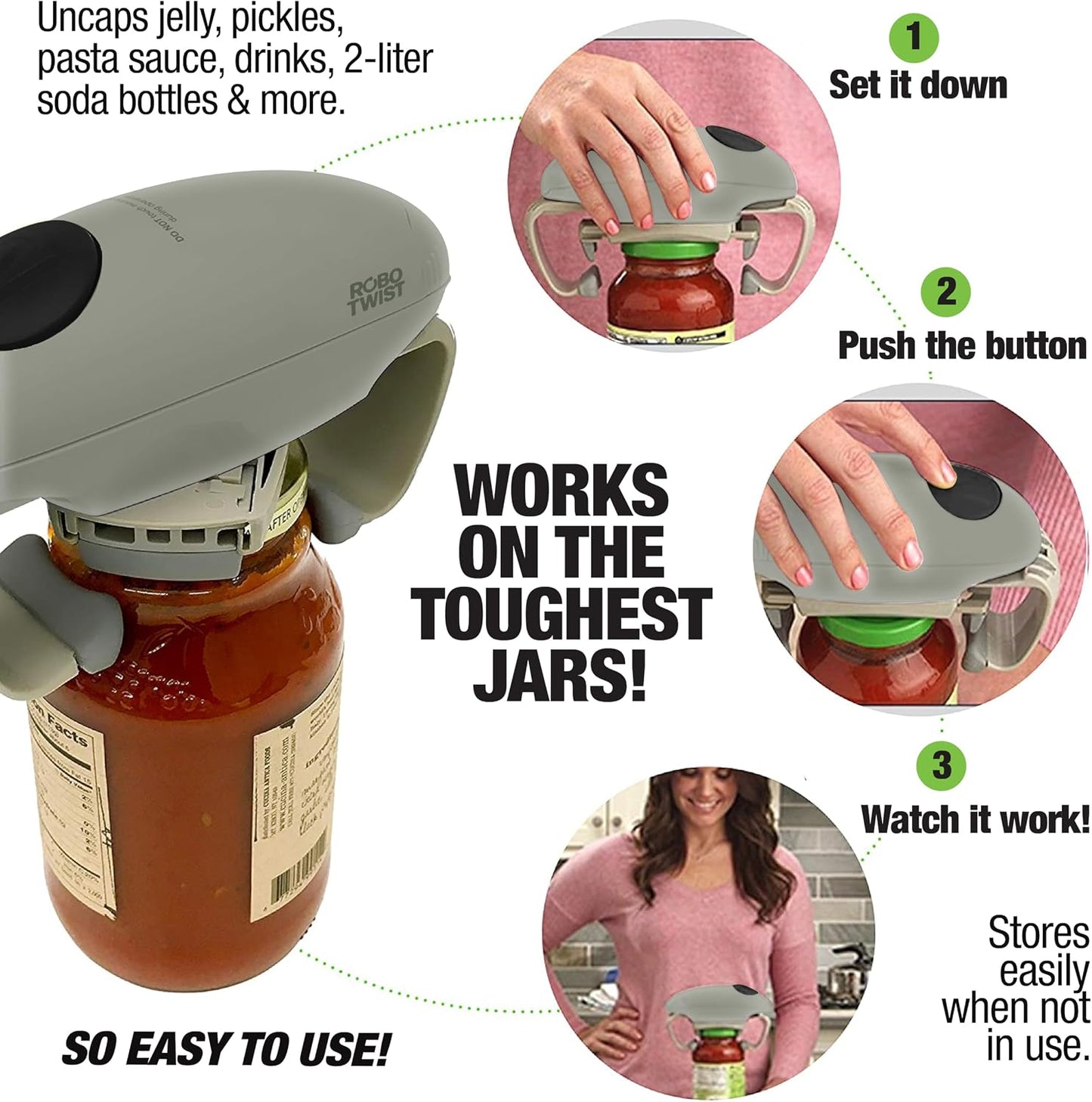 Robotwist Electric Jar Opener Top Rated for Seniors, Deluxe Model with Improved Torque, 1 Touch Automatic Easy Jar Opener for Weak Hand and Arthritis – Works on All Jar Sizes