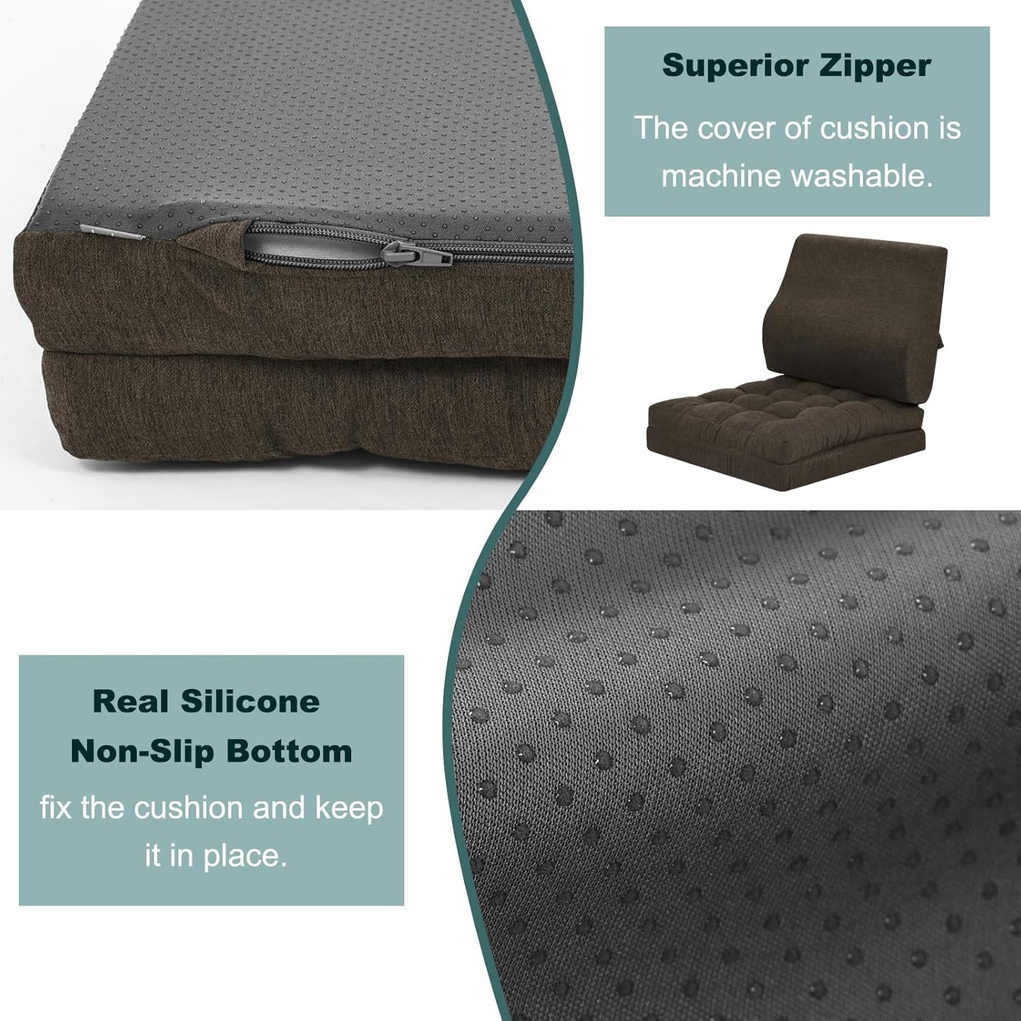 baibu Memory Foam Recliner Cushions with Lumbar Support Pillow Set for Elderly, 20x20x5 Inch Dual-Layer Design Non-Slip Recliner Seat Cushion & Back Support Pillow for Reduce Hip & Lumbar Pain, Brown