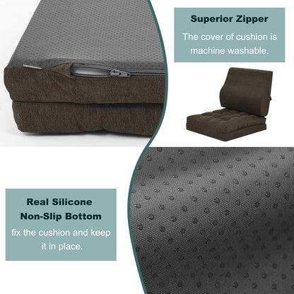 baibu Memory Foam Recliner Cushions with Lumbar Support Pillow Set for Elderly, 20x20x5 Inch Dual-Layer Design Non-Slip Recliner Seat Cushion & Back Support Pillow for Reduce Hip & Lumbar Pain, Brown