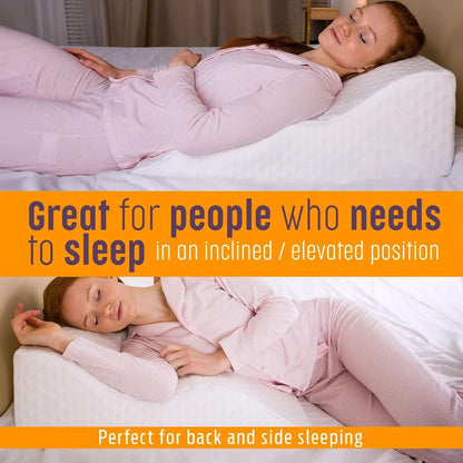 Aeris Wedge Pillow for Sleeping, Acid Reflux, and Snoring - Memory Foam Bed Wedge, 19-Degree Incline - Post-Surgery Recovery, Reading, Leg Elevation - Machine-Washable Cover