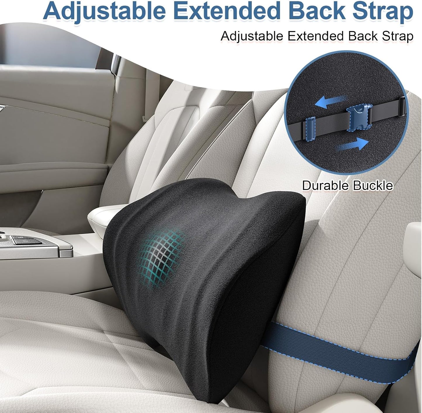 BYMECOST Lumbar Support Pillow for Car, Ergonomic Back Cushion | Memory Foam Lower Back Support Cushion with Strap for Driving, Lumbar Pillow for Pain Relief, for Office Chair, Long Sitting