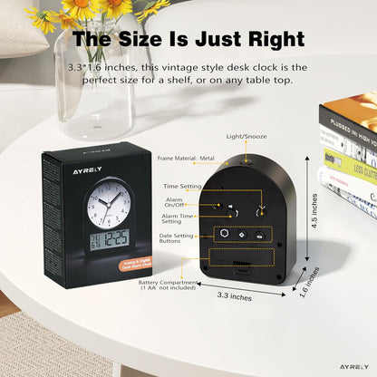 AYRELY® 3.5" Small Analog Travel Alarm Clock, Battery Operated Desk Clock | Cute Table Clock with Light, Adjustable Angle, Bedside, Bedrooms, Kids' Rooms and Living Room Decor (Orange)