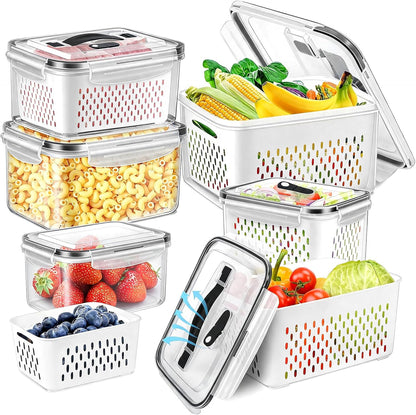 8 Pieces Fruit Storage Containers for Fridge with Lids and Strainer | 4Pack Fruit Containers for Fridge, Fresh Produce Saver Keeper for Vegetable Fruit Salad, BPA Free Organizer for Refrigerator