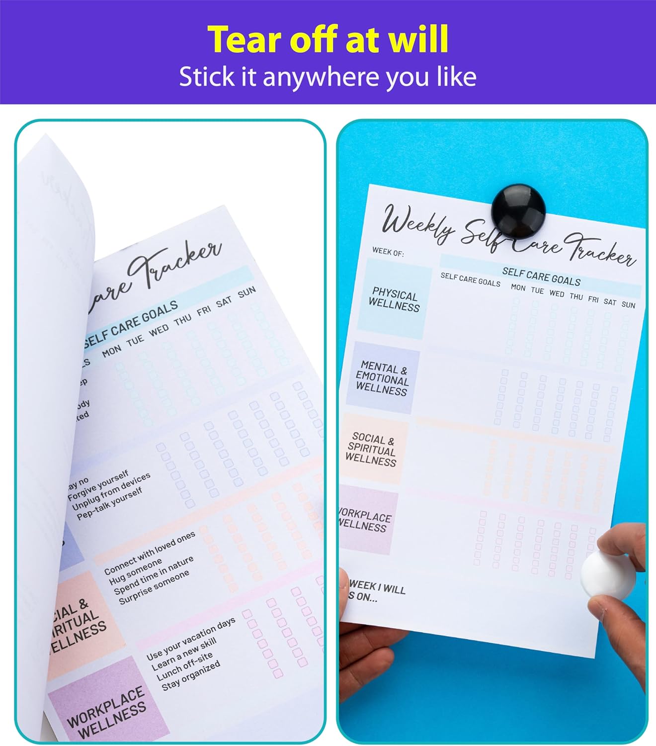 4 Pack Self Care Weekly Tracker Notepads (2 Blank + 2 Guided), 6 ''x 9'' | Planner Pads, 52 Pages Each, Undated Self Care Pads for Physical, Mental and Emotional, Social and Spiritual, Workplace