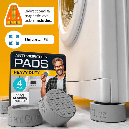 Heavy Duty Anti Vibration Pads for Washing Machine, Grey 4 Pack Washer Feet | Works as washer & dryer leveling pads or anti vibration mat. Universal fit up to 2.36in feet, reduces shaking & noise.