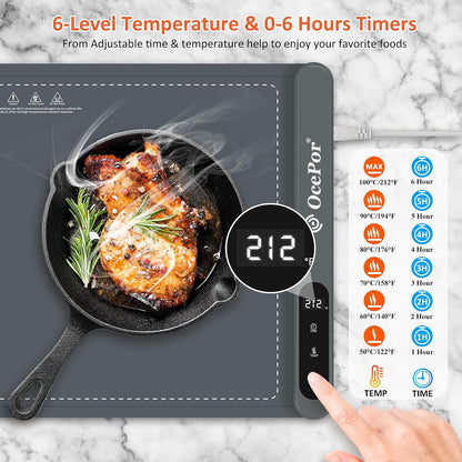 Warming Mat for Food,36"x16" Large Food Warmer Mats for Countertop (Gray)