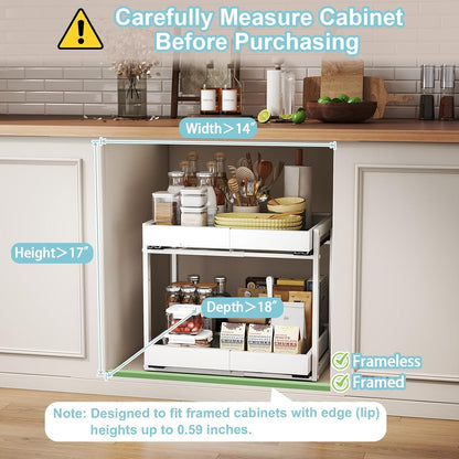 Golener 2-Tier Expandable Pull Out Cabinet Organizer, Cabinet Drawers, 16"D | Cabinet Pull Out shelves, Adjustable Pantry Drawers, Slide Out Drawers for Kitchen Cabinets, Under Sink Organizer, Black