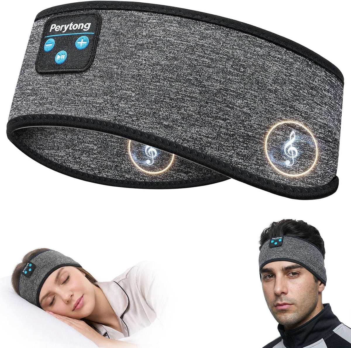 Perytong Sleep Headphones Wireless, Bluetooth Sports Headband Headphones with Ultra-Thin HD Stereo Speakers Perfect for Sleeping,Workout,Jogging,Yoga,Insomnia, Air Travel, Meditation (Grey)