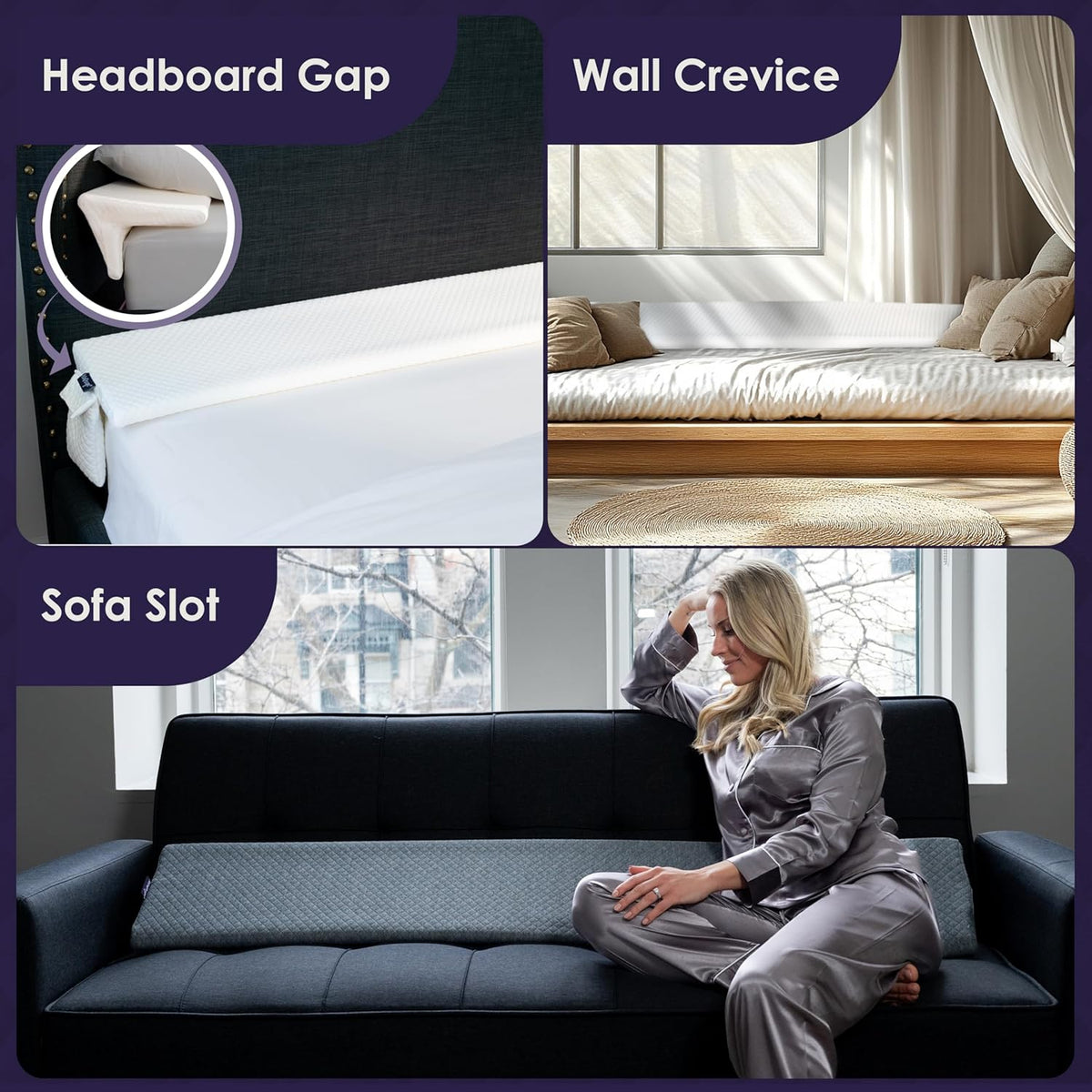 XetraDesign Bed Wedge Pillow for Headboard Gap Up to 7", Triangle Gap Filler for Bed, Mattress Wedge Gap Filler, Headboard Space Filler, Corner Pillow, White Queen 60"