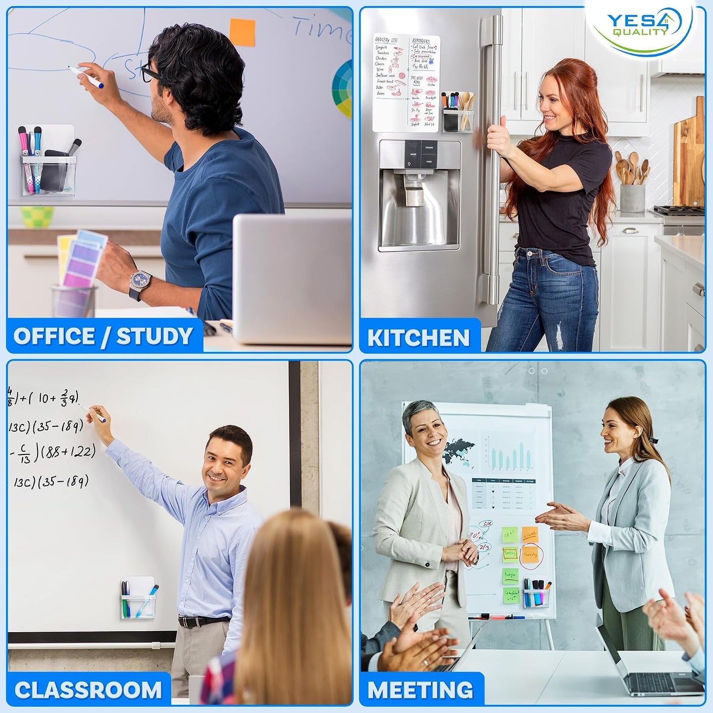 YES4QUALITY Magnetic Pen Holder for Refrigerator with Strong Magnetic Back, Dry Erase Marker Holder Ideal for Whiteboard & Fridge, Clear & White Pencil Cup