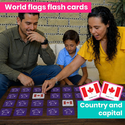Menique Explore the World Memory Matching Game – Geography Game with 100 Photo Cards, 50 Countries, Flags & Landmarks – Travel Card Game with Educational Booklet, Ages 3+