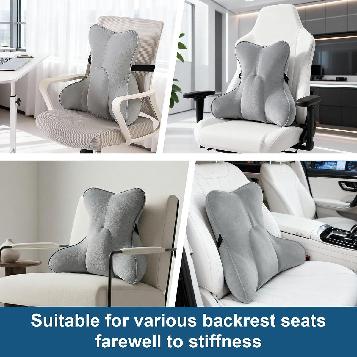Lumbar Support Pillow(Pat. Pend) – Multi-Functional Ergonomic Back Cushion for Sofa Chair, Car Seat & Sofa, Reading Pillow with Firm Multi-Zone Support to Relieve Lower Back Pain, Misty White