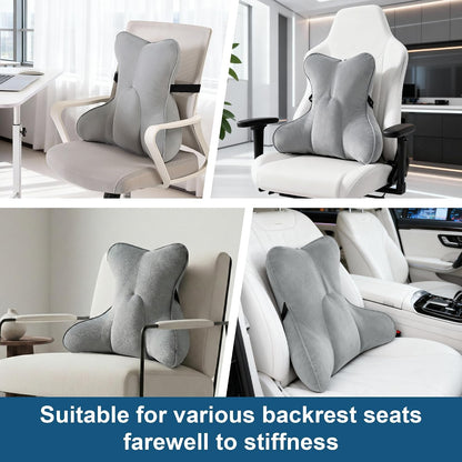 Lumbar Support Pillow(Pat. Pend) – Multi-Functional Ergonomic Back Cushion for Sofa Chair, Car Seat & Sofa, Reading Pillow with Firm Multi-Zone Support to Relieve Lower Back Pain, Misty White