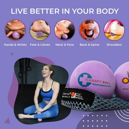 YOGA TUNE UP® Therapy Balls in Tote by Tune Up Fitness - Massage Balls for Trigger Point, Pressure Point & Myofascial Release - Use as Single or Peanut Ball for Pain Relief & Relaxation (Aqua Blue)