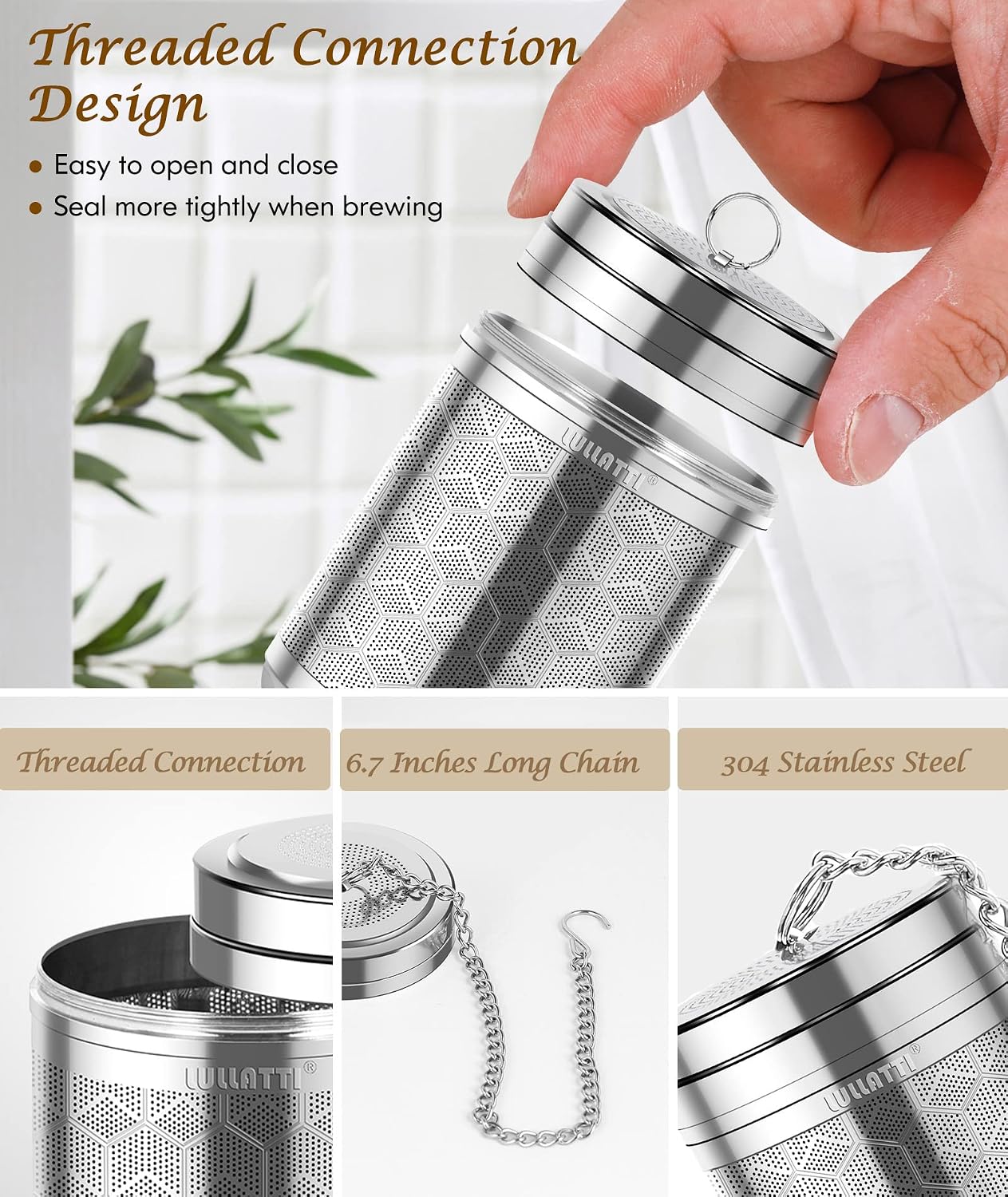 2 Pack 304 Steel Fine Mesh Tea Infusers for Loose Leaf Tea | Versatile for tea, spices & seasonings, fine mesh traps sediment, dishwasher-safe
