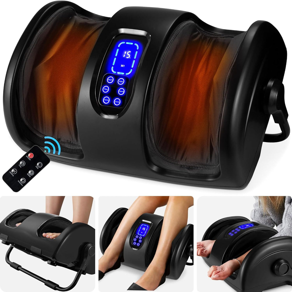 Best Choice Products Shiatsu Foot Massager with Heat for Plantar Fasciitis & Neuropathy, Kneading Foot & Calf Massager with Remote, 360° Adjustable Handle, Rolling & Compression Massage - Navy