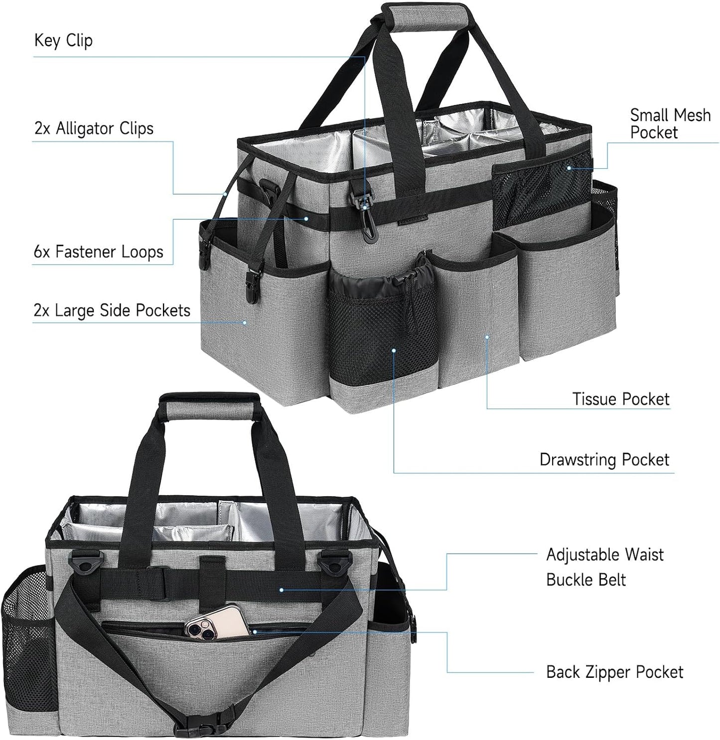 Cleaning Caddy Bag, Extra Large Cleaning Supply Bag for Housekeepers,Black | Sturdy Cleaning Caddy Organizer for Cleaning Supplies with Handle and Adjustable Shouder Strap, Easy to Clean Design